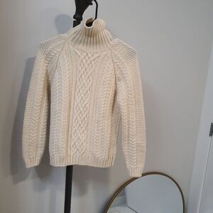 Paul James ecru cable knit merino wool Fisherman Sweater small